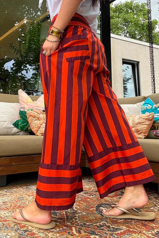 Bloc Stripe Wide Leg Pant Rioja & Rust